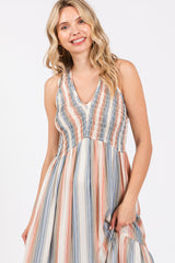 Multi-Color Striped Smocked Racerback Maxi Dress