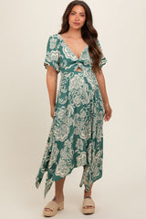 Green Floral Cutout Maternity Midi Dress