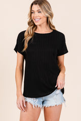 Black Knit Short Sleeve Top