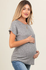 Heather Grey Knit Maternity Short Sleeve Top