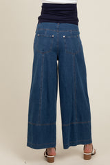 Blue Wide Leg Maternity Ankle Jeans