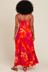 Orange Floral Print Tiered Dress