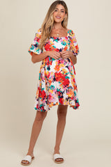 Multicolor Floral Puff Sleeve Matetnity Dress