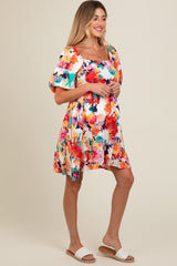 Multicolor Floral Puff Sleeve Matetnity Dress