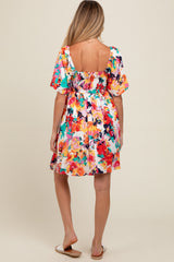 Multicolor Floral Puff Sleeve Matetnity Dress