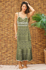 Olive Contrast Trim Crochet Maternity Maxi Swim Cover Up