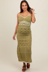 Olive Contrast Trim Crochet Maternity Maxi Swim Cover Up