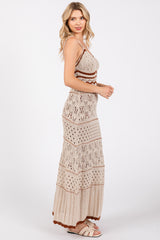 Beige Contrast Trim Crochet Maxi Swim Cover Up