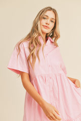 Light Pink Tiered Button Down Midi Dress