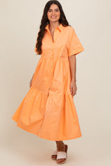 Orange Tiered Button Down Maternity Midi Dress