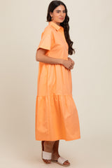 Orange Tiered Button Down Midi Dress