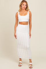 Ivory Crop Top Side Ruched Long Pencil Skirt Maternity Set