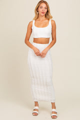 Ivory Crop Top Side Ruched Long Pencil Skirt Set