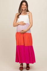 Fuchsia Tiered Colorblock Maternity Maxi Dress