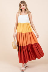 Orange Tiered Colorblock Maternity Maxi Dress