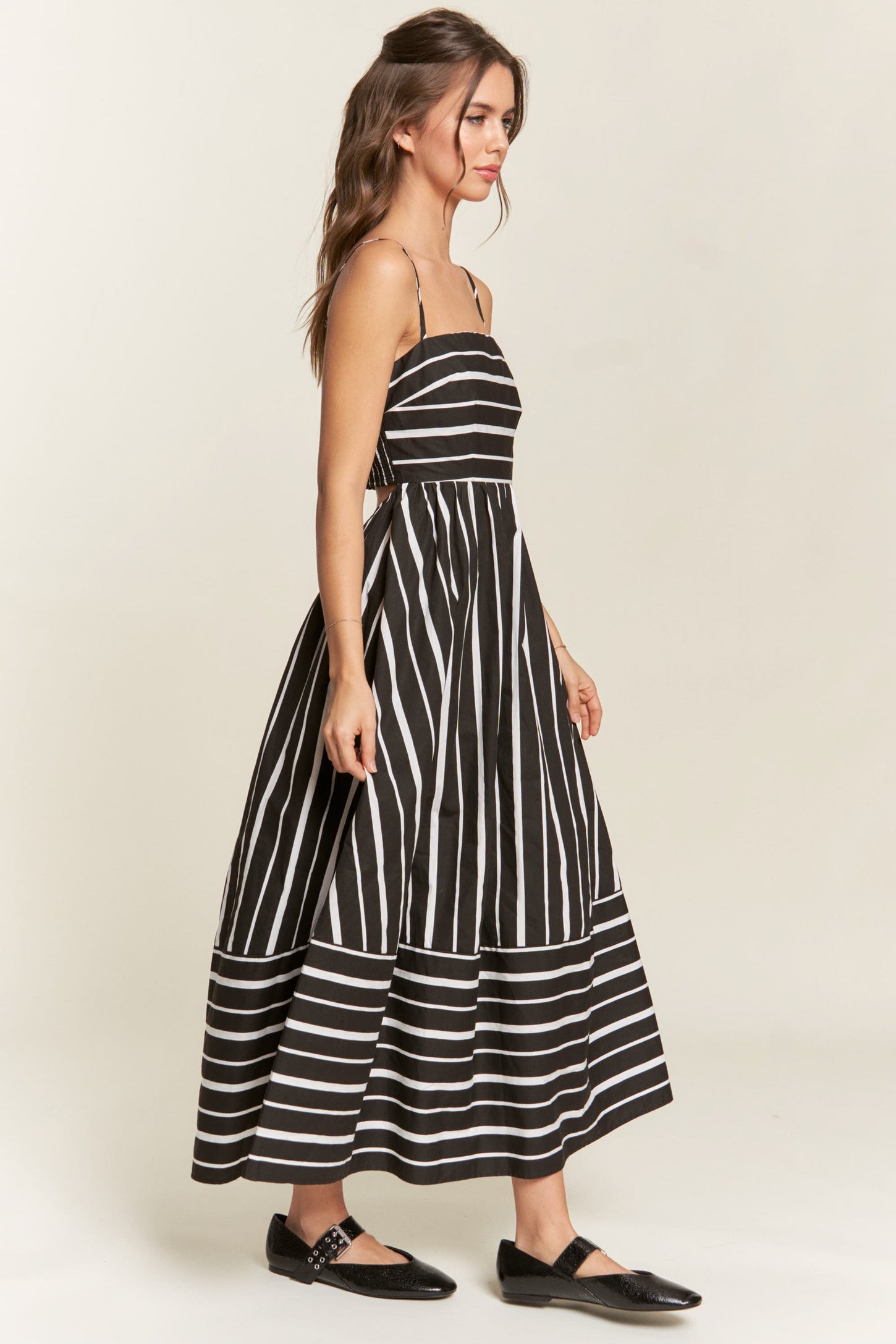 Black Striped Back Cutout Dress
