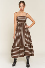 Brown Striped Back Cutout Dress