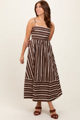 Brown Striped Back Cutout Dress