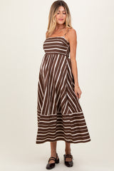 Brown Striped Back Cutout Maternity Dress