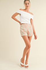 Sage Orange Floral Jacquard Shorts