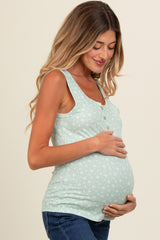 Mint Green Floral Ribbed Henley Maternity Tank Top