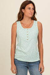 Mint Green Floral Ribbed Henley Maternity Tank Top