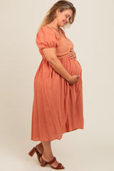 Rust Crochet Bodice Cotton Plus Maternity Midi Dress