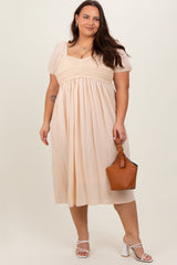 Cream Crochet Bodice Cotton Plus Midi Dress