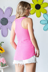 Pink Textured Button Accent Tank Top