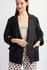 Black Linen Rolled Cuff Blazer