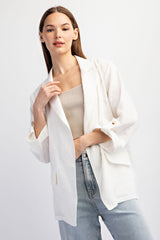 White Linen Rolled Cuff Maternity Blazer