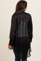 Black Sheer Stripe Button Down Maternity Blouse