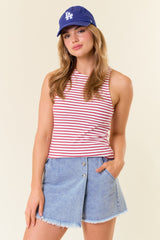 Red Striped High Neckline Maternity Tank