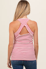 Red Striped High Neckline Maternity Tank