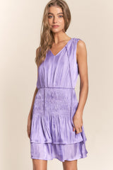 Lilac Sleeveless V Neck Ruffled Mini Dress