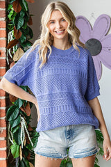 Periwinkle Crochet Knit Short Sleeve Sweater Maternity Top