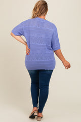 Periwinkle Crochet Knit Short Sleeve Sweater Maternity Plus Top