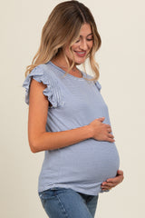 Royal Striped Flutter Sleeve Maternity Top