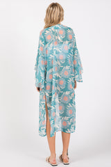 Teal Floral Bell Sleeve Cover-Up