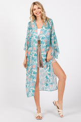 Teal Floral Bell Sleeve Cover-Up