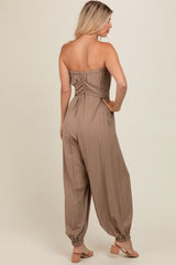 Mocha Strapless Sash Tie Jumpsuit