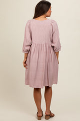 Mauve Printed Front Tie Maternity 3/4 Sleeve Dress