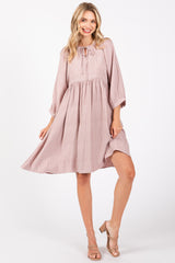 Mauve Printed Front Tie 3/4 Sleeve Dress