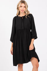 Black Printed Front Tie 3/4 Sleeve Dress