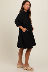 Black Printed Front Tie Maternity 3/4 Sleeve Dress