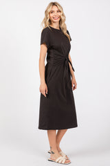 Black Tie Front Round Neck Kni Midi Dress