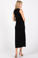 Black Ribbed Knit Sleeveless Dress