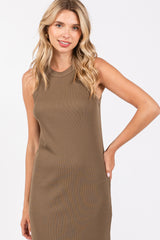 Olive Ribbed Knit Sleeveless Dress