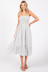 White Floral Smocked Sleeveless Maternity Midi Dress