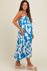 Blue Geometric Print Maternity Midi Dress